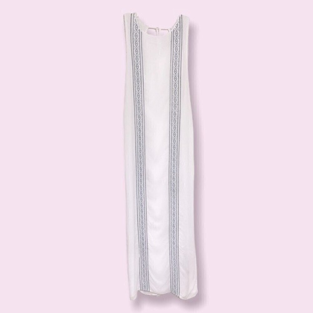 ale By Alessandra Maxi Dress White Blue Embroidered Open Back Womens Size Small - Picture 2 of 13